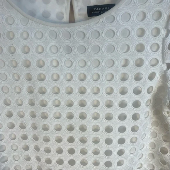 Tahari Circle Eyelet White Lace Shift Dress - Picture 3 of 15